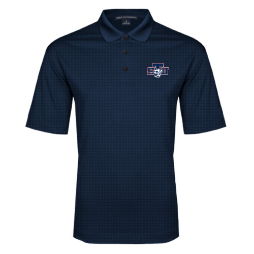  Navy Performance Fine Jacquard Polo - STU w/ Bobcat Head