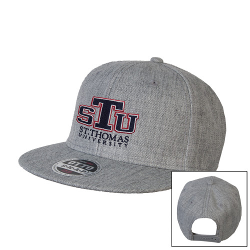  Heather Grey Wool Blend Flat Bill Snapback Hat - Official Logo