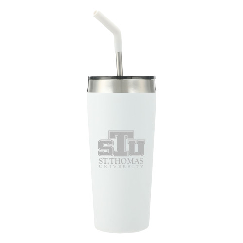  Faye White Vacuum Tumbler w/ Stainless Steel Straw 20 oz - Official Logo Engraved