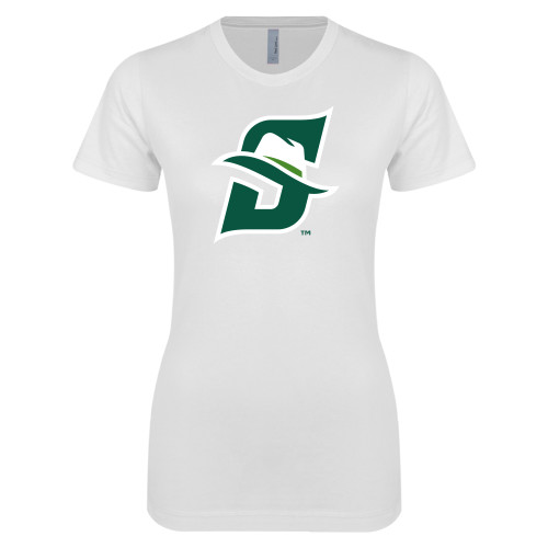  Next Level Womens White Boyfriend Tee - Primary logo