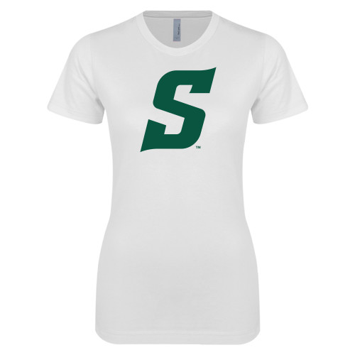  Next Level Womens White Boyfriend Tee - Secondary Logo