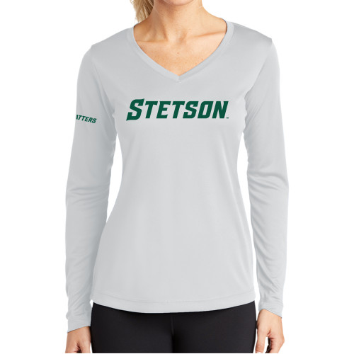  Womens White Performance Long Sleeve V Neck Shirt - Stetson