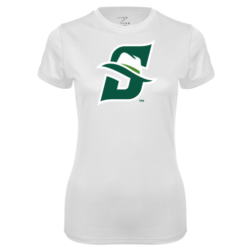  Womens White Performance Tee - Primary logo