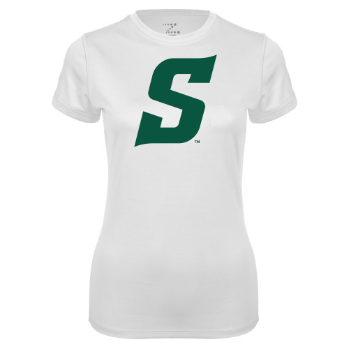  Womens White Performance Tee - Secondary Logo