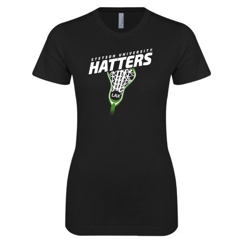  Next Level Womens Black Boyfriend Tee - Lacrosse Stick