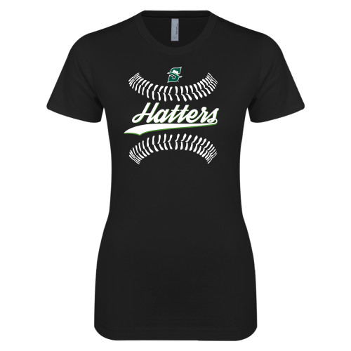  Next Level Womens Black Boyfriend Tee - Softball Seams