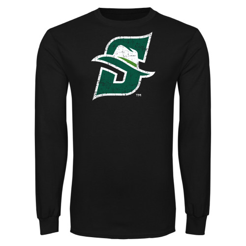  Black Long Sleeve T Shirt - S Logo Distressed