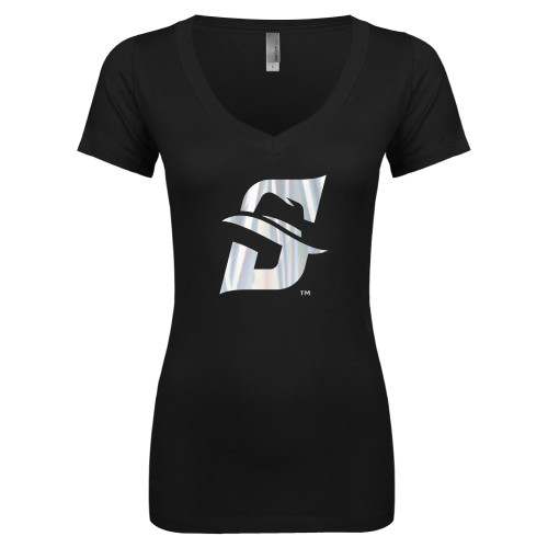  Next Level Womens Black Ideal V Tee - Primary logo Foil