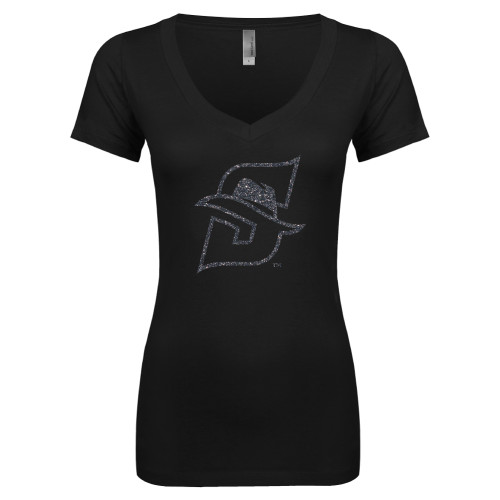  Next Level Womens Black Ideal V Tee - F Graphite Soft Glitter
