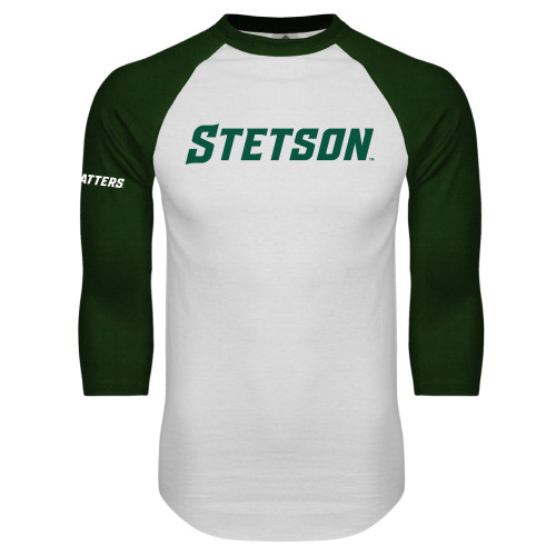  White/Dark Green Raglan Baseball T Shirt - Stetson