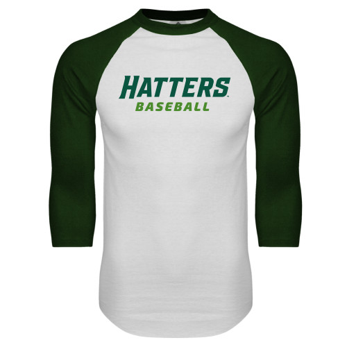  White/Dark Green Raglan Baseball T Shirt - Baseball