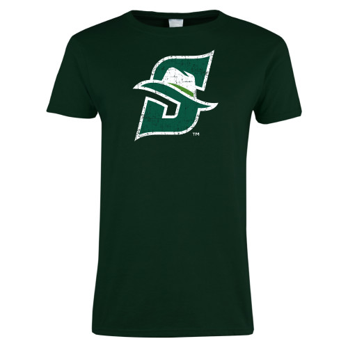  Womens Dark Green Short Sleeve Tee - S Logo Distressed