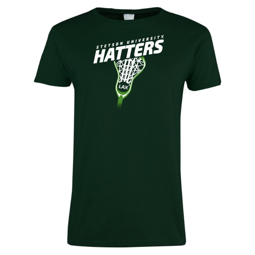  Womens Dark Green Short Sleeve Tee - Lacrosse Stick