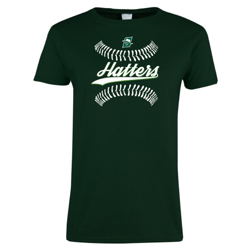  Womens Dark Green Short Sleeve Tee - Softball Seams