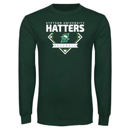  Dark Green Long Sleeve T Shirt - Baseball Diamond