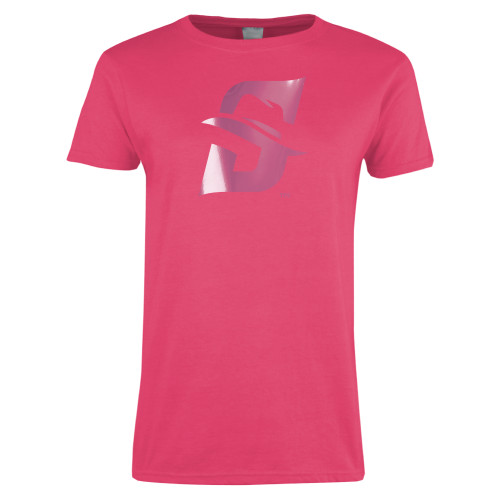  Womens Hot Pink Short Sleeve Tee - Primary logo Foil