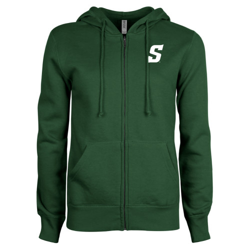  ENZA Womens Dark Green Fleece Full Zip Hoodie - Secondary Logo
