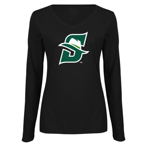  Womens Black Long Sleeve V Neck Tee  - Primary logo