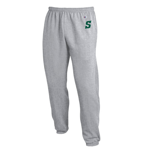  Champion Heather Grey Banded Bottom Sweatpants - Secondary Logo