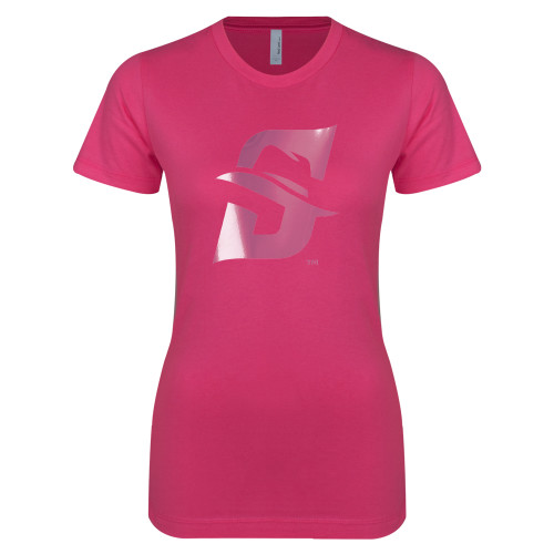  Next Level Womens Fuchsia Boyfriend Tee - Primary logo Foil