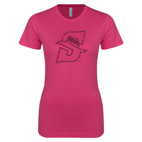  Next Level Womens Fuchsia Boyfriend Tee - M Hot Pink Glitter