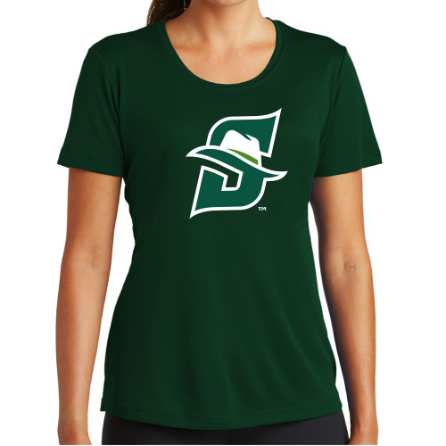  Womens Dark Green Performance Short Sleeve Tee - Primary logo