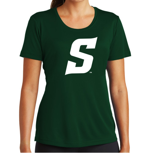  Womens Dark Green Performance Short Sleeve Tee - Secondary Logo