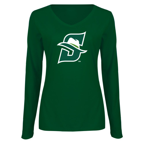  Womens Dark Green Long Sleeve V Neck Tee  - Primary logo