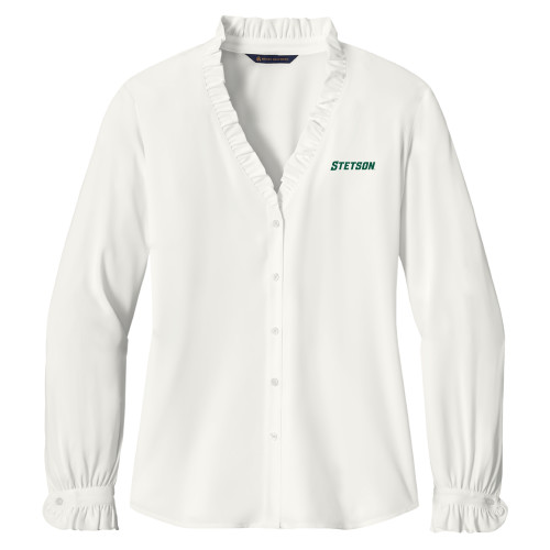  Brooks Brothers Womens Off White Long Sleeve Ruffle Collar Blouse - Stetson