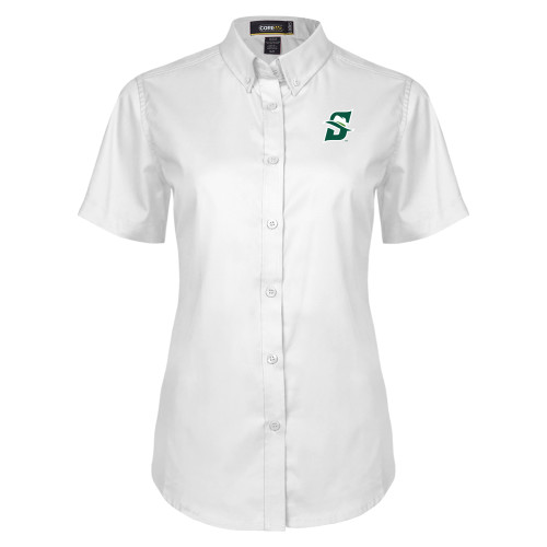  Womens White Twill Button Up Short Sleeve - Primary logo
