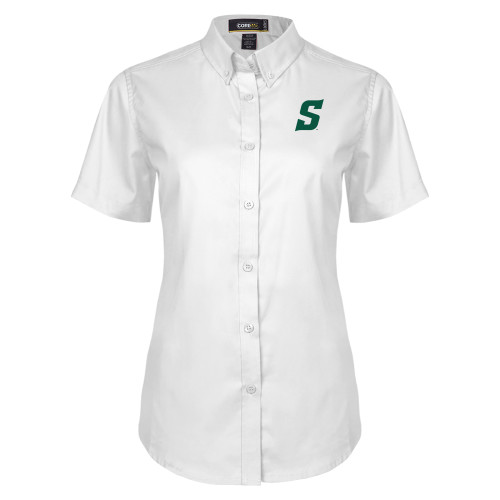  Womens White Twill Button Up Short Sleeve - Secondary Logo