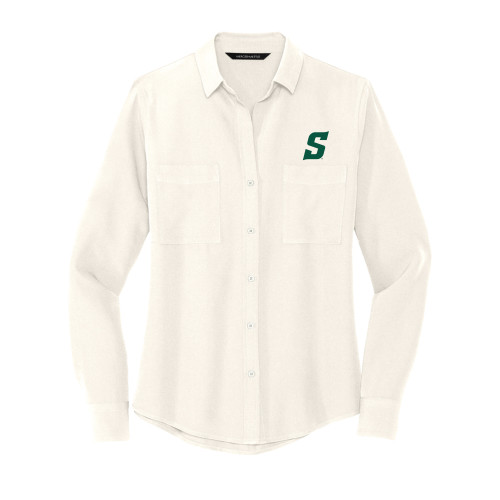  Mercer + Mettle Womens Ivory Crepe Long Sleeve Camp Blouse - Secondary Logo