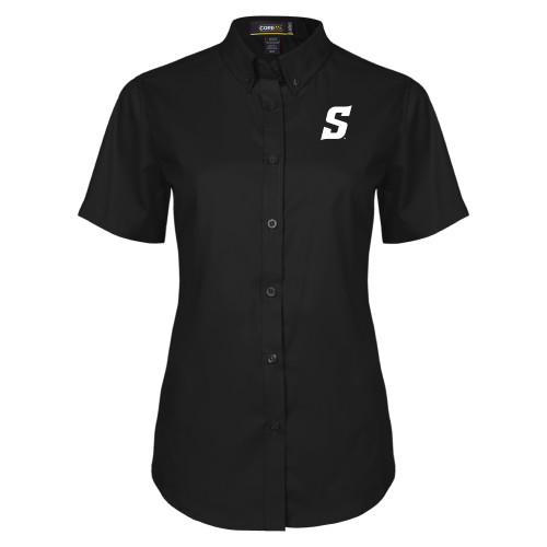  Womens Black Twill Button Up Short Sleeve - Secondary Logo
