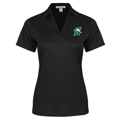  Womens Black Performance Fine Jacquard Polo - Primary logo