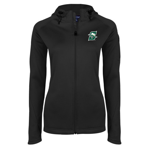 Womens Tech Fleece Full Zip Black Hooded Jacket Primary logo