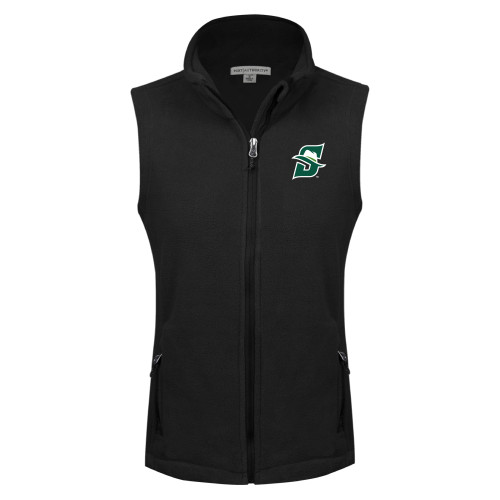  Womens Black Fleece Full Zip Vest - Primary logo