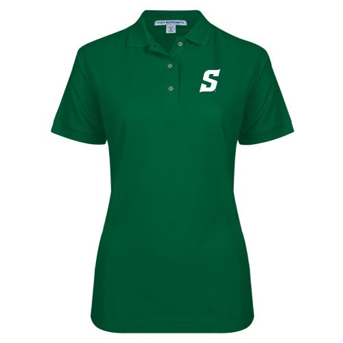  Womens Silk Touch Dark Green Pique Polo - Secondary Logo