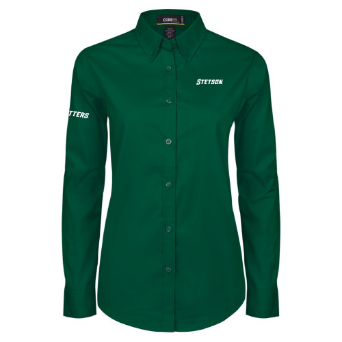  Womens Dark Green Twill Button Down Long Sleeve  - Stetson