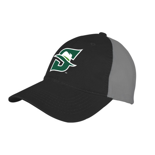  Black/Charcoal Mesh Back Unstructured Low Profile Hat - Primary logo