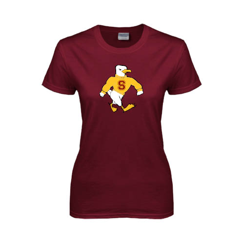  Womens Maroon Short Sleeve Tee - Sammy the Sea Gull