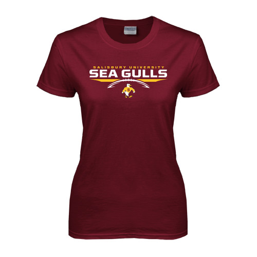 Womens Maroon Short Sleeve Tee - Sea Gulls Football Flat