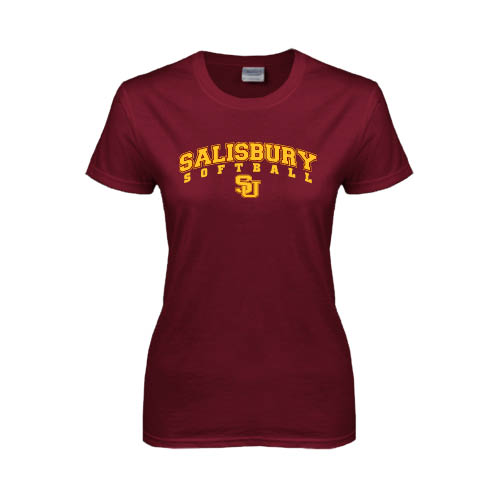  Womens Maroon Short Sleeve Tee - Softball