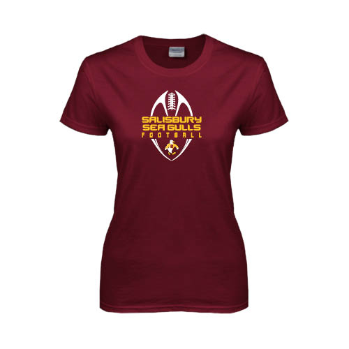  Womens Maroon Short Sleeve Tee - Tall Football Design