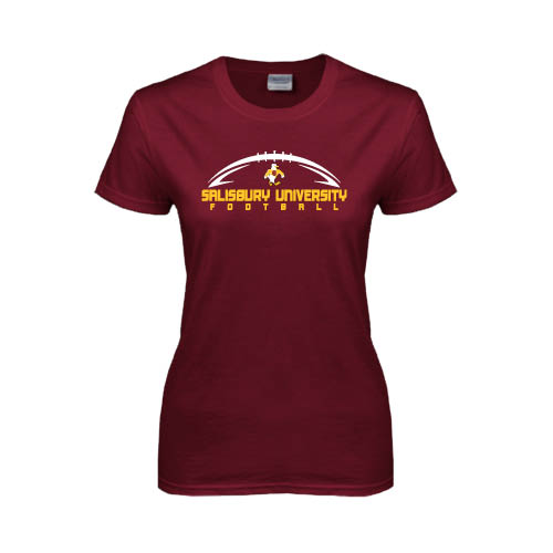  Womens Maroon Short Sleeve Tee - Flat Football Design