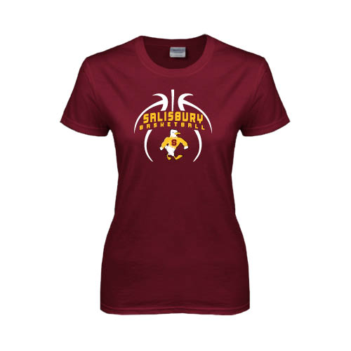  Womens Maroon Short Sleeve Tee - Graphics in Basketball