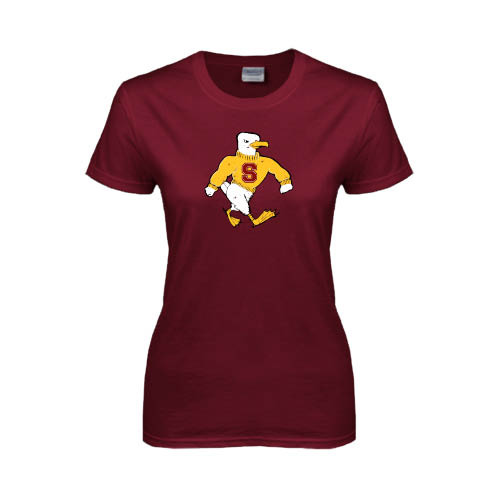  Womens Maroon Short Sleeve Tee - Sammy the Sea Gull Distressed
