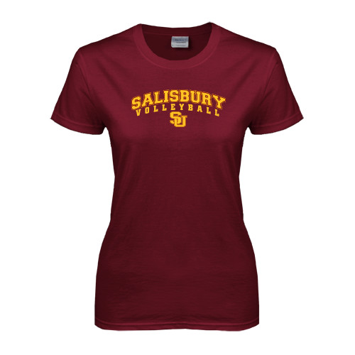  Womens Maroon Short Sleeve Tee - Volleyball