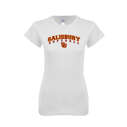  Next Level Womens White Boyfriend Tee - Softball
