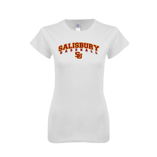  Next Level Womens White Boyfriend Tee - Baseball