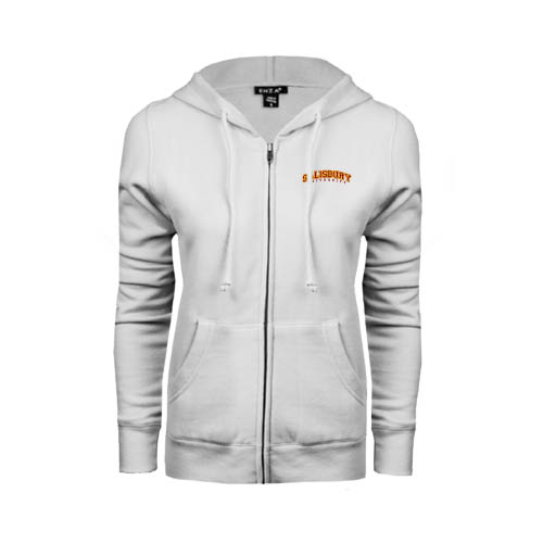  ENZA Womens White Fleece Full Zip Hoodie - Arched Salisbury University